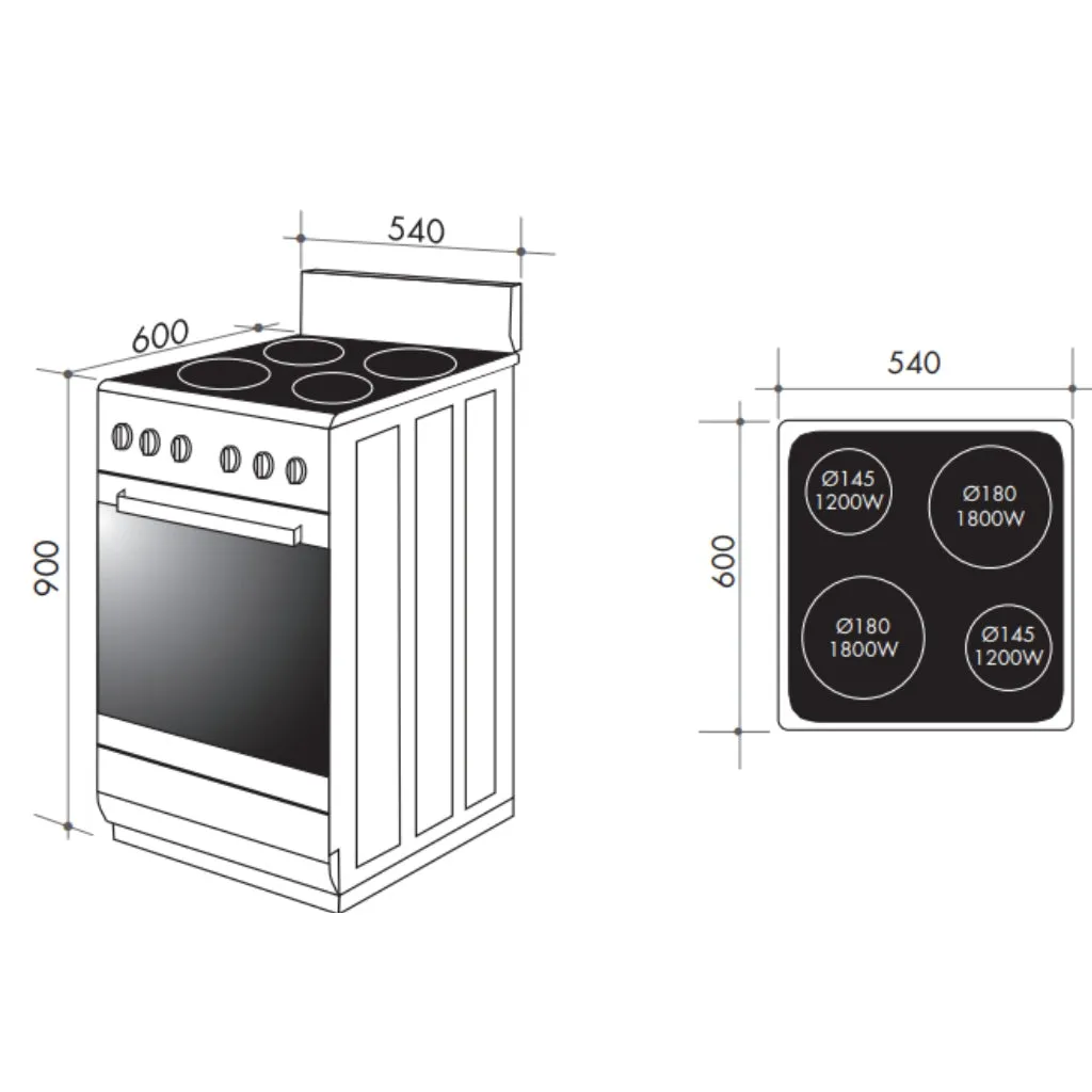 Artusi AFC547W 54cm Vulcan Series Freestanding White Electric Stove