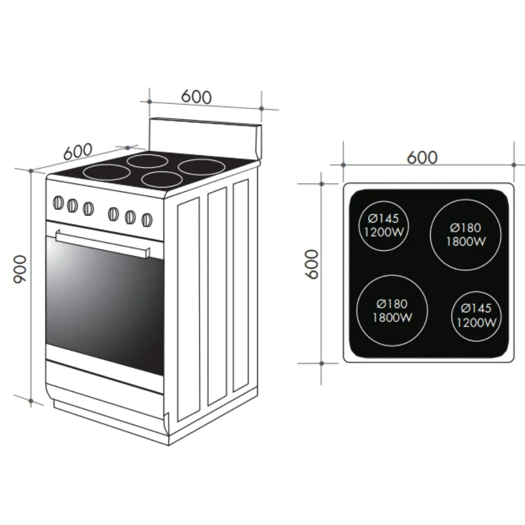 Artusi AFC607W 60cm Vulcan Series Freestanding White Electric Stove