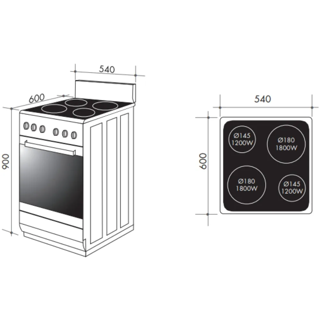 Artusi AFDC5470W 54cm Freestanding White Electric Stove