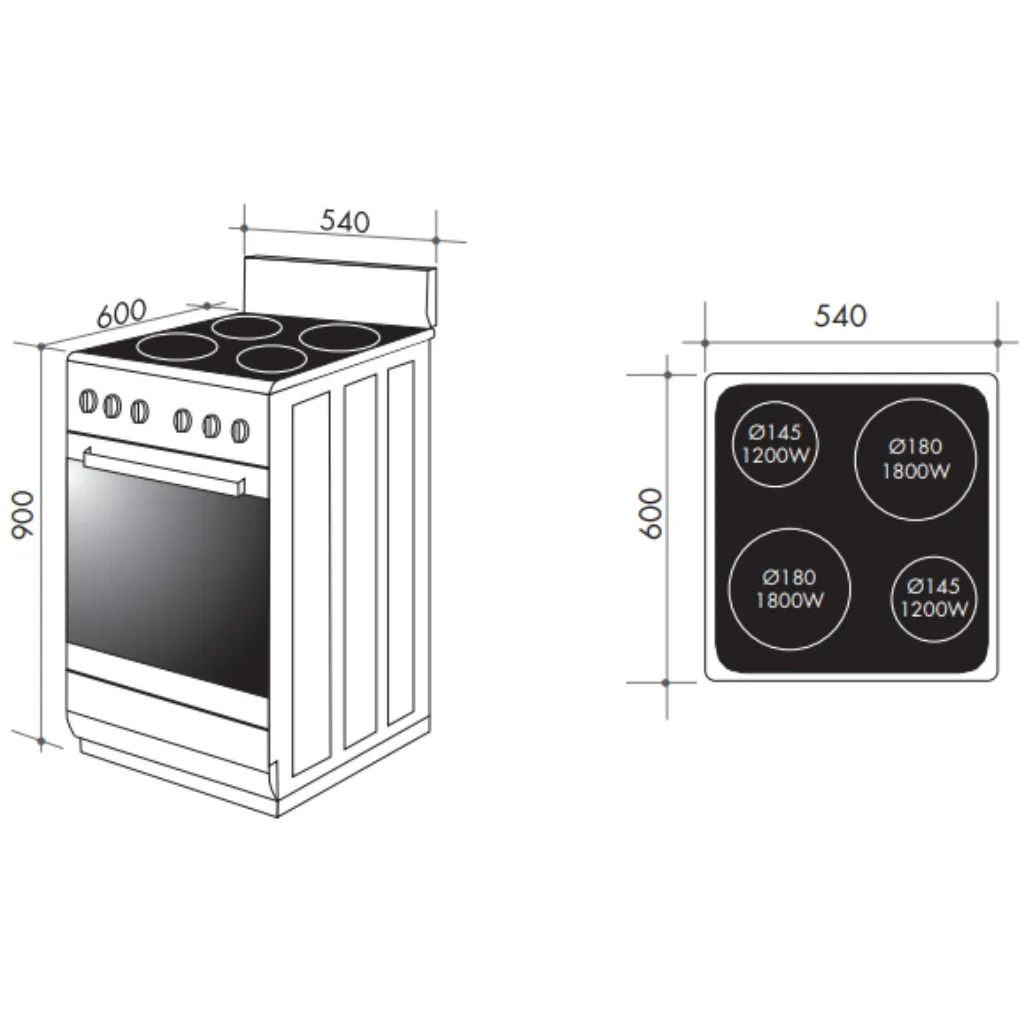 Artusi AFE544W 54cm Freestanding White Electric Stove