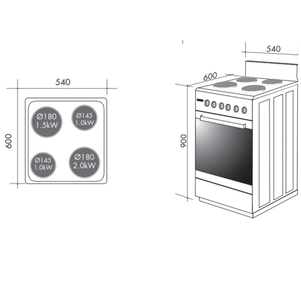 Artusi AFE547W 54cm Freestanding White Electric Stove