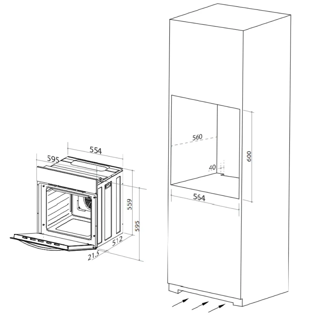 Artusi AO601B 60cm Single Black Oven