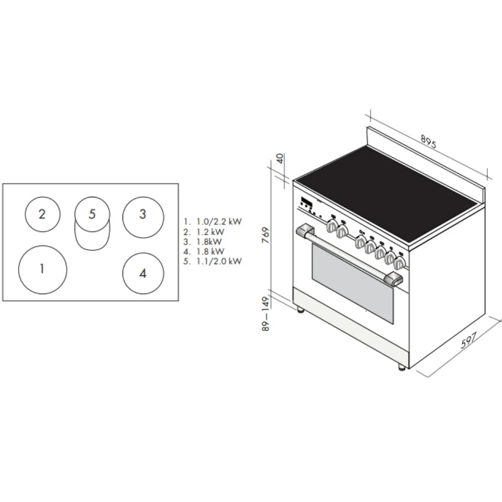 Artusi CAFC95X 90cm Freestanding Stainless Steel Electric Stove