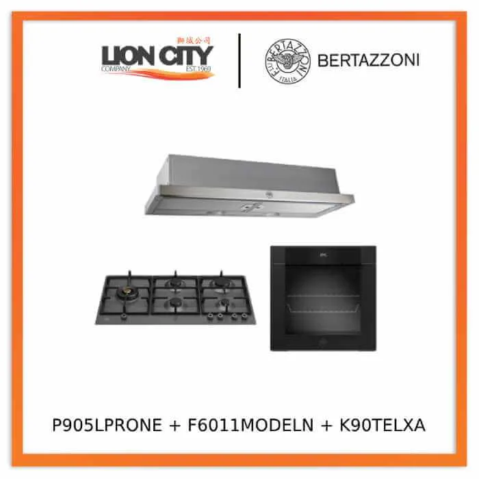 Bertazzoni 90cm P905LPROX/NE Gas Hob   F6011MODELN 11 Function Oven   K90TELXA Telescopic Hood