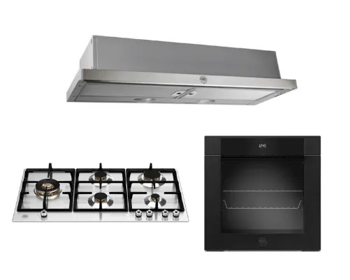 Bertazzoni 90cm P905LPROX/NE Gas Hob   F6011MODELN 11 Function Oven   K90TELXA Telescopic Hood