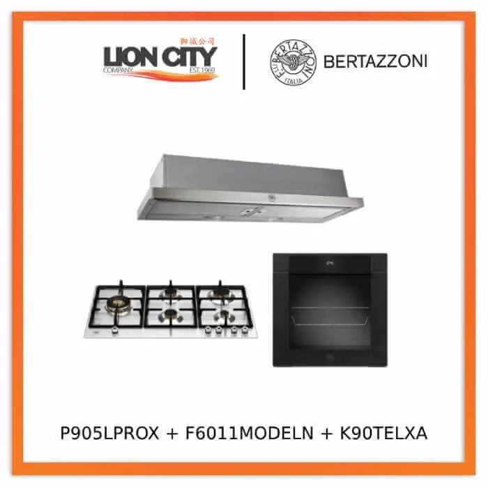 Bertazzoni 90cm P905LPROX/NE Gas Hob   F6011MODELN 11 Function Oven   K90TELXA Telescopic Hood