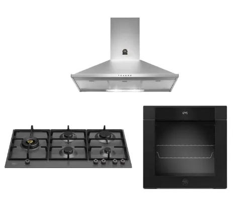Bertazzoni 90cm P905LPROX/NE Gas Hob   F6011MODELN 11 Function Oven   KPL90PLAG1XA Wall-Mount Hood