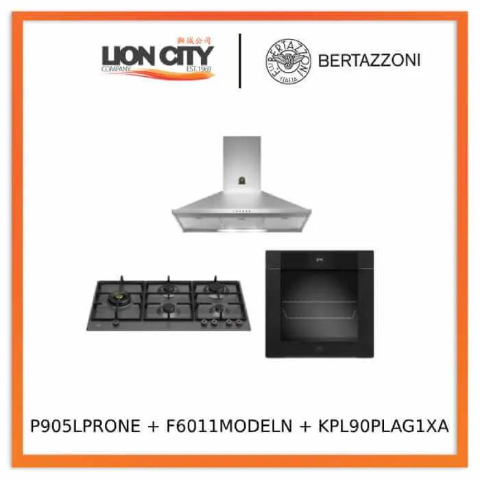 Bertazzoni 90cm P905LPROX/NE Gas Hob   F6011MODELN 11 Function Oven   KPL90PLAG1XA Wall-Mount Hood