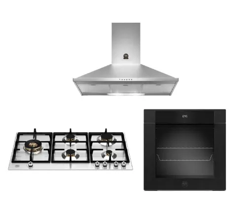 Bertazzoni 90cm P905LPROX/NE Gas Hob   F6011MODELN 11 Function Oven   KPL90PLAG1XA Wall-Mount Hood