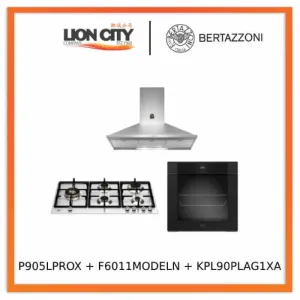 Bertazzoni 90cm P905LPROX/NE Gas Hob   F6011MODELN 11 Function Oven   KPL90PLAG1XA Wall-Mount Hood