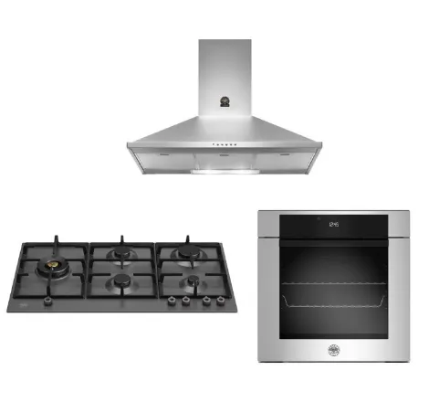 Bertazzoni 90cm P905LPROX/NE Gas Hob   F6011MODELX 11 Function Oven   KPL90PLAG1XA Wall-Mount Hood