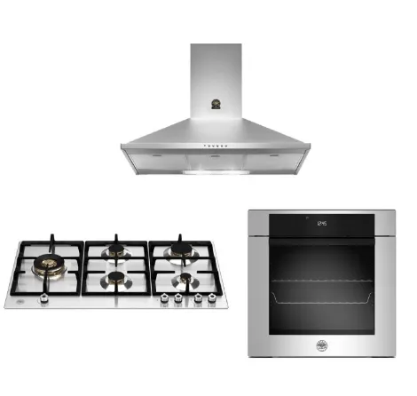 Bertazzoni 90cm P905LPROX/NE Gas Hob   F6011MODELX 11 Function Oven   KPL90PLAG1XA Wall-Mount Hood