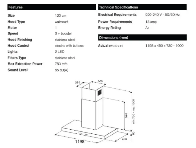 Bertazzoni KT120P1AXT 120cm Wall-Mount Hood