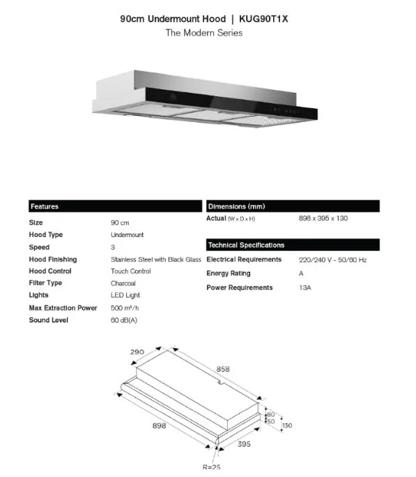 Bertazzoni KUG90T1X 90cm Slimline Hood