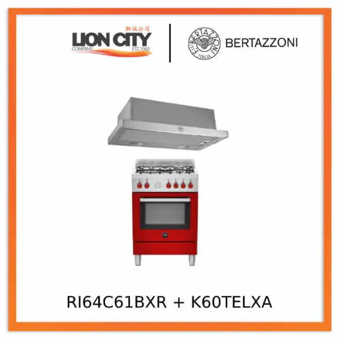 Bertazzoni La Germania RI64C61BX/XR/XB Free Standing Cooker Bundle   K60TELXA Telescopic Hood