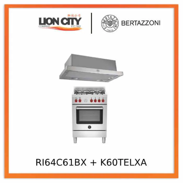 Bertazzoni La Germania RI64C61BX/XR/XB Free Standing Cooker Bundle   K60TELXA Telescopic Hood