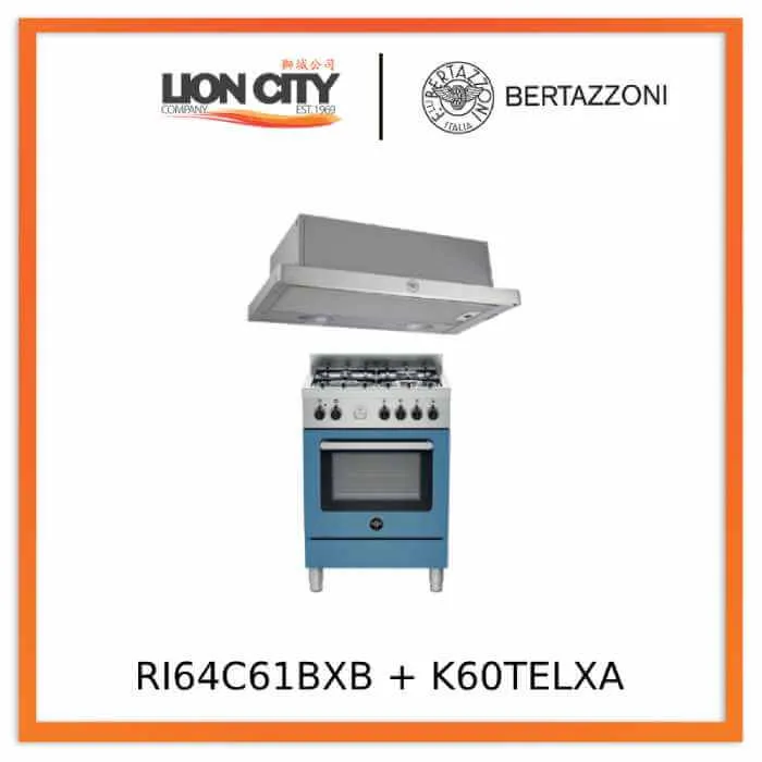 Bertazzoni La Germania RI64C61BX/XR/XB Free Standing Cooker Bundle   K60TELXA Telescopic Hood