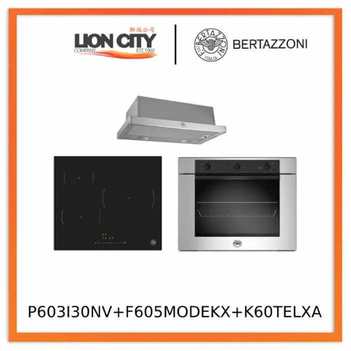 Bertazzoni P603I30NV 60cm Induction Hob   F605MODEKX 60cm Electric Built-in Ovens   K60TELXA 60 cm Telescopic Hood Bundle Deal