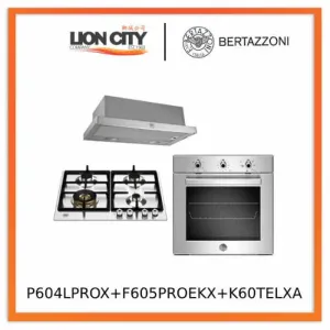 Bertazzoni P604LPROX 60 cm Gas hob with wok F605PROEKX 60cm Electric Built-in Ovens 5 functions K60TELXA 60 cm telescopic hood
