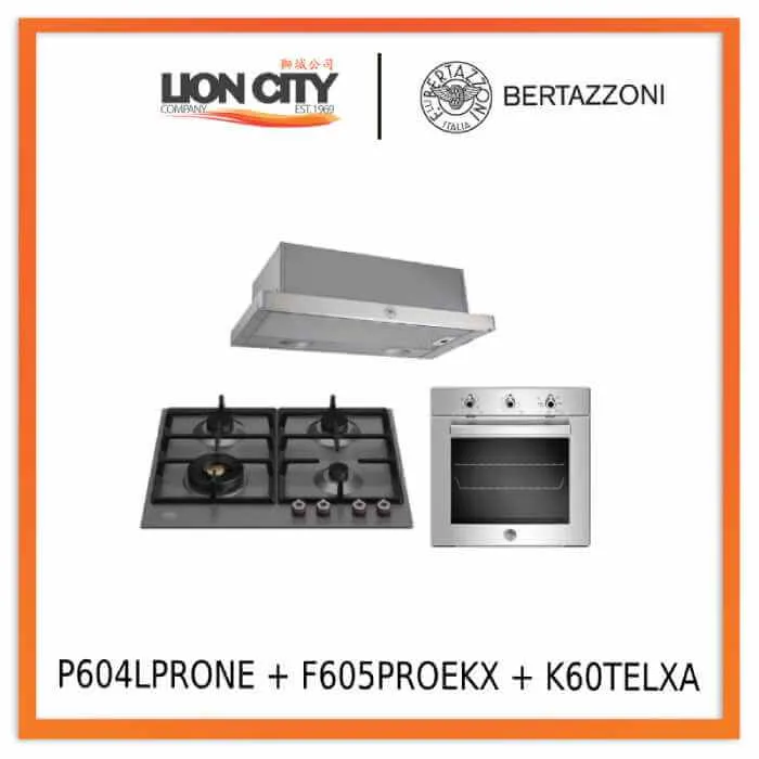 Bertazzoni P604LPROX 60cm 4-Burner Gas   F605PROEKX 5 Function Oven   K60TELXA Hood