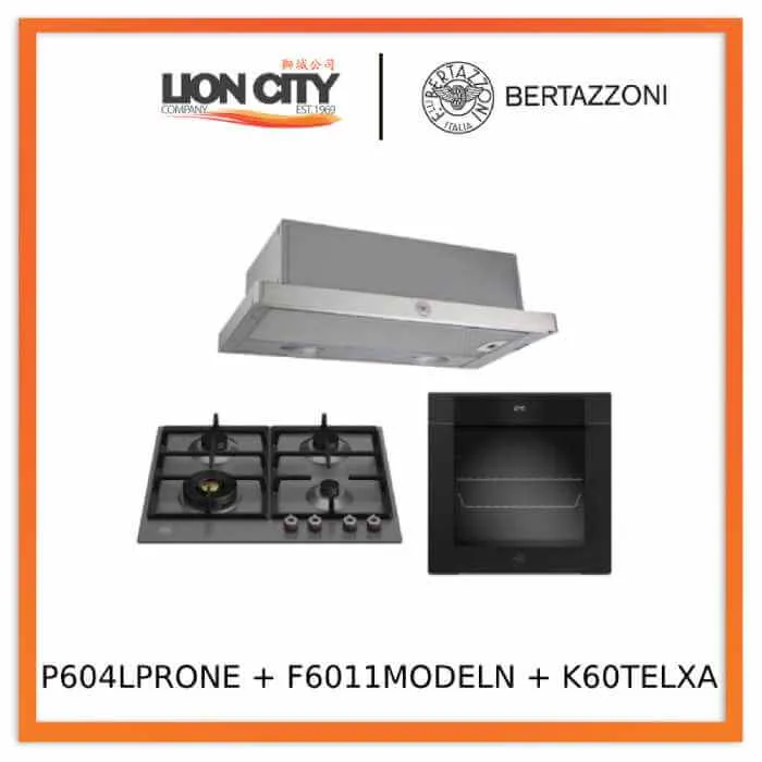 Bertazzoni P604LPROX/NE 60cm Gas Hob   F6011MODELN 11 Function Oven   K60TELXA Telescopic Hood