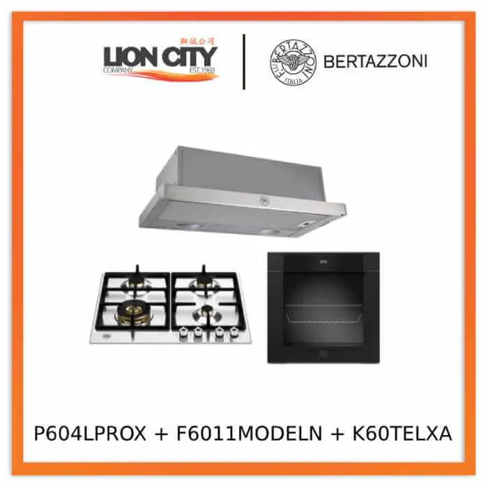 Bertazzoni P604LPROX/NE 60cm Gas Hob   F6011MODELN 11 Function Oven   K60TELXA Telescopic Hood