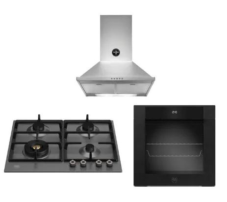 Bertazzoni P604LPROX/NE 60cm Gas Hob   F6011MODELN 11 Function Oven   KPL60PLAG1XA Wall-Mount Hood
