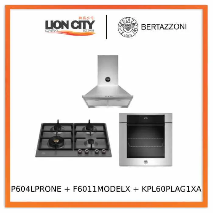 Bertazzoni P604LPROX/NE 60cm Gas Hob   F6011MODELX 11 Function Oven   KPL60PLAG1XA Wall-Mount Hood