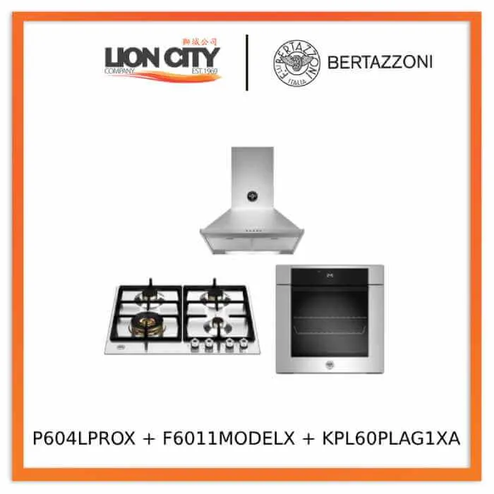 Bertazzoni P604LPROX/NE 60cm Gas Hob   F6011MODELX 11 Function Oven   KPL60PLAG1XA Wall-Mount Hood