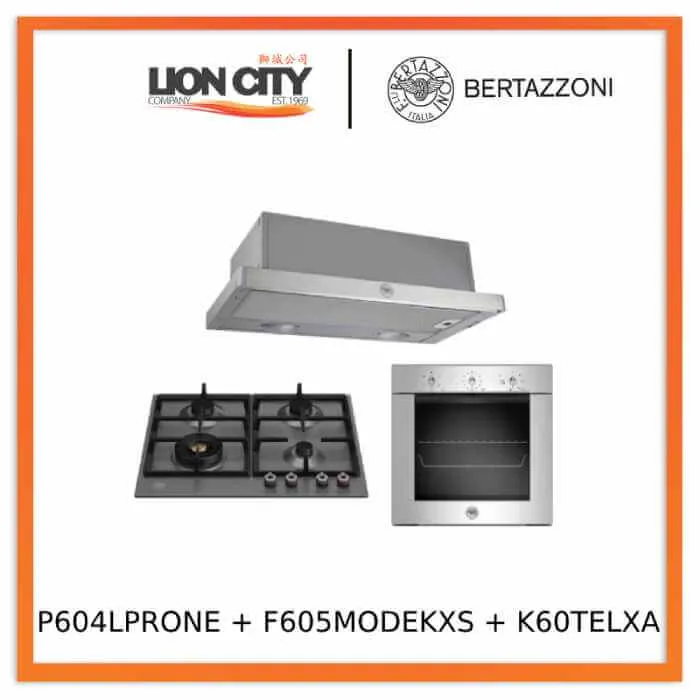 Bertazzoni P604LPROX/NE 60cm Gas Hob   F605MODEKXS 5 Function Oven   K60TELXA Telescopic Hood