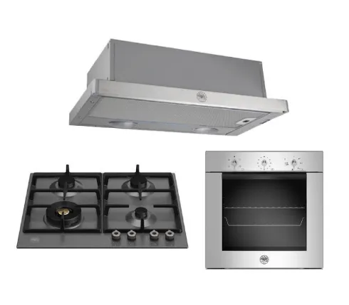 Bertazzoni P604LPROX/NE 60cm Gas Hob   F605MODEKXS 5 Function Oven   K60TELXA Telescopic Hood