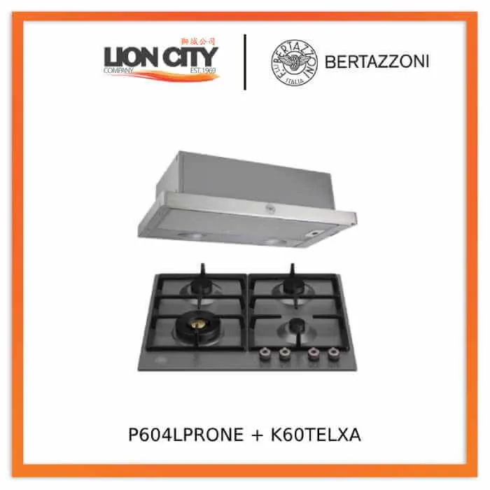 Bertazzoni P604LPROX/NE 60cm Gas Hob   K60TELXA Telescopic Hood