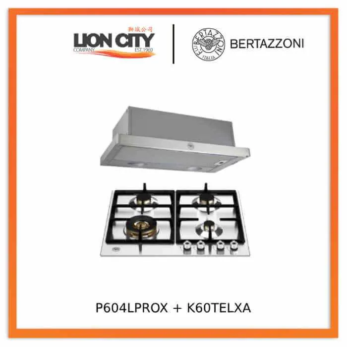 Bertazzoni P604LPROX/NE 60cm Gas Hob   K60TELXA Telescopic Hood