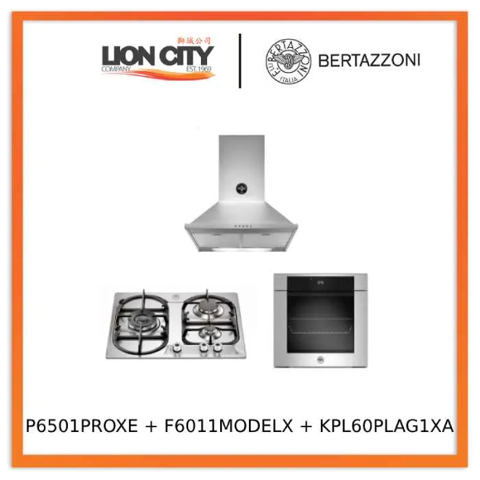 Bertazzoni P6501PROXE 60cm 3-Burner Gas Hob   F6011MODEL 11 Function Oven   KPL60PLAG1XA Hood