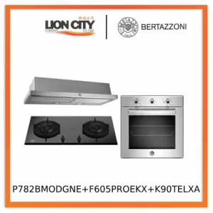 Bertazzoni P782BMODGNE 78cm gas on glass hob F605PROEKX 60cm Built-in Oven 5 functions K90TELXA 90cm Telescopic Hood