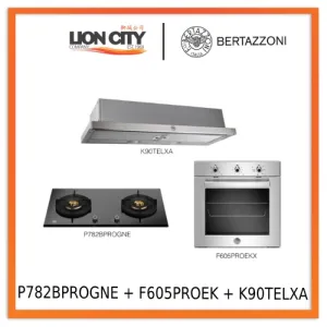 Bertazzoni P782BPROGNE Gas on Glass Hob   F605PROEK Electric Ovens   K90TELXA Telescopic Hood Bundle Deal