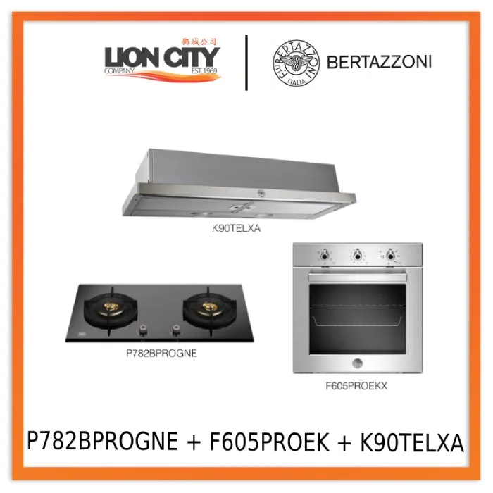 Bertazzoni P782BPROGNE Gas on Glass Hob   F605PROEK Electric Ovens   K90TELXA Telescopic Hood Bundle Deal