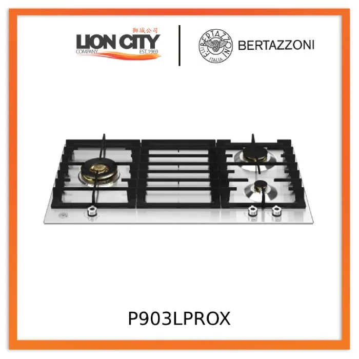 Bertazzoni P903LPROX/NE 90cm 3-burner Gas Hob with Lateral Dual Wok