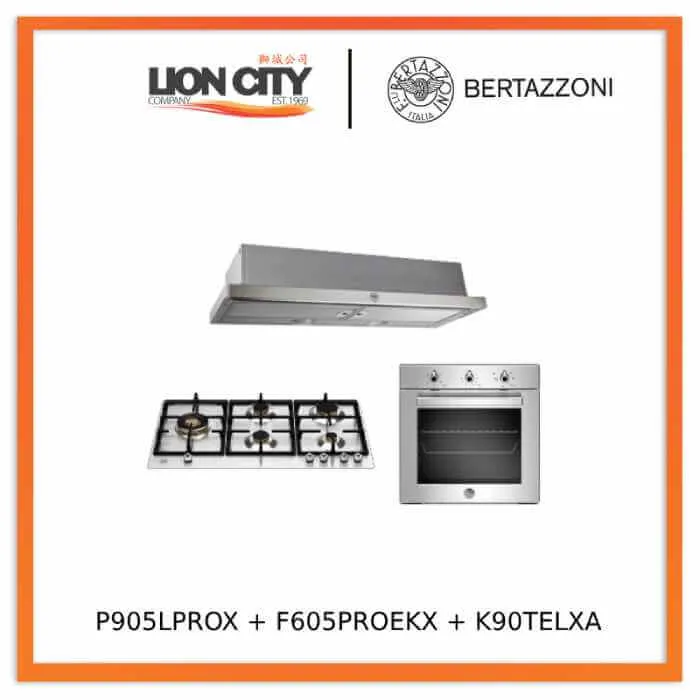 Bertazzoni P905LPROX Professional 90cm 5-Burner Gas Hob   F605PROEKX 5 Function Oven  K90TELXA Hood