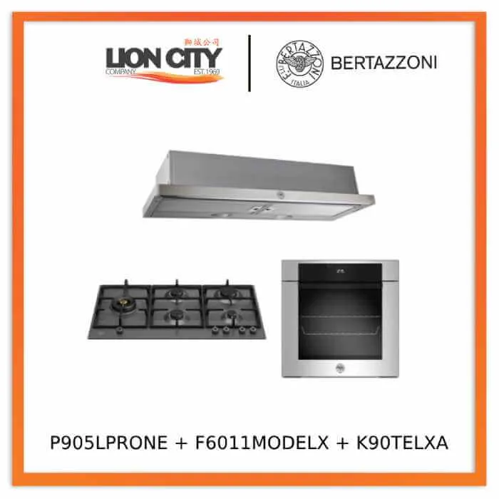 Bertazzoni P905LPROX/NE 90cm Gas Hob   F6011MODELX 11 Function Oven  K90TELXA Telescopic Hood