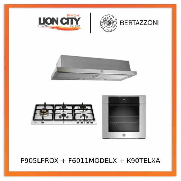 Bertazzoni P905LPROX/NE 90cm Gas Hob   F6011MODELX 11 Function Oven  K90TELXA Telescopic Hood