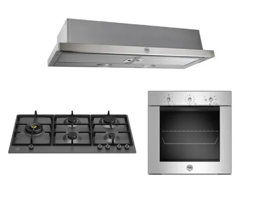 Bertazzoni P905LPROX/NE 90cm Gas Hob   F605MODEKXS 5 Function Oven   K90TELXA Telescopic Hood