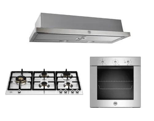 Bertazzoni P905LPROX/NE 90cm Gas Hob   F605MODEKXS 5 Function Oven   K90TELXA Telescopic Hood