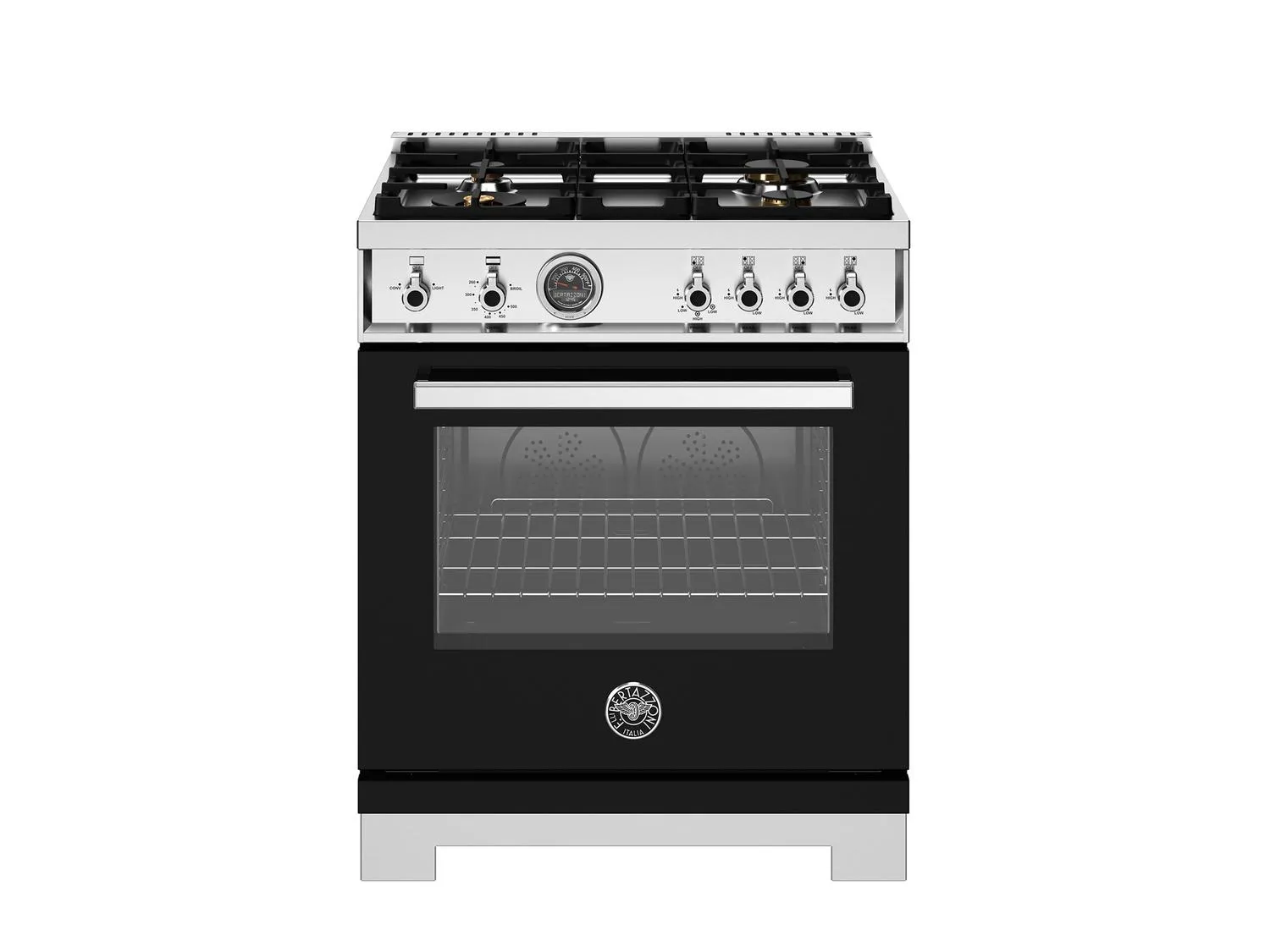 Bertazzoni PRO304BFGMNET 30 Inch All Gas Range, 4 Brass Burners Nero