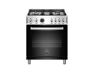 Bertazzoni PROF304DFSNET 30 Inch Dual Fuel Range, 4 Brass Burner, Electric Self-Clean Oven Nero