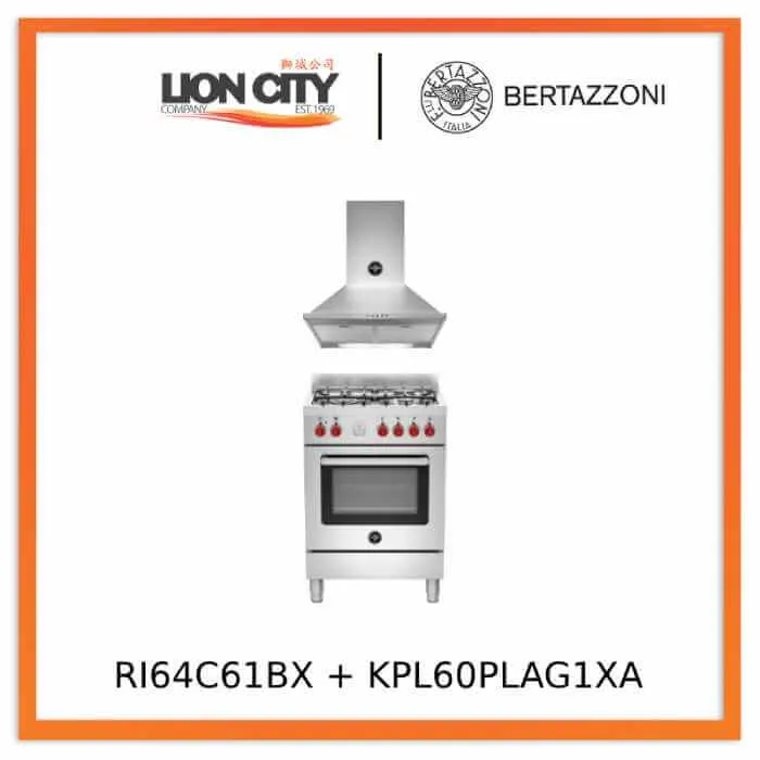 Bertazzoni RI64C61BX/XR/XB 60 4-burners electric oven   KPL60PLAG1XA 60 cm wallmount hood