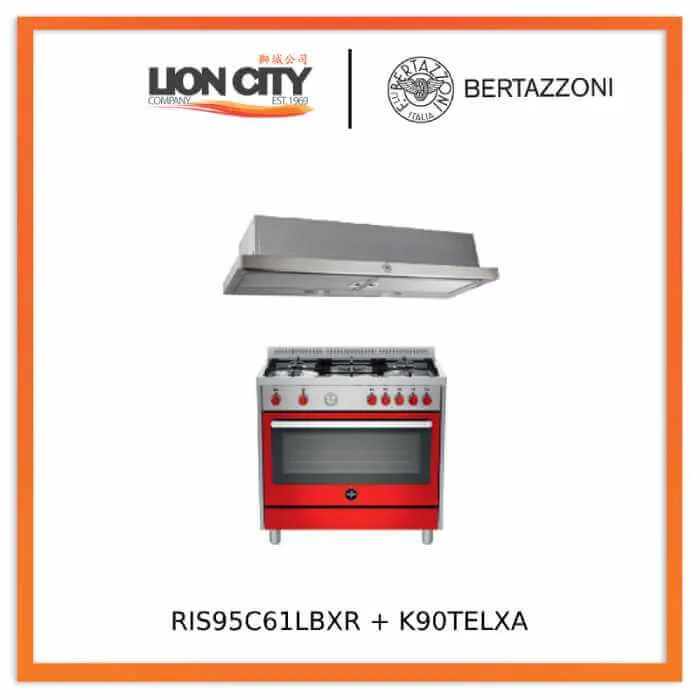 Bertazzoni RIS95C61LBX/XR/XB Free Standing Range Cooker Electric Oven   K90TELXA Telescopic Hood