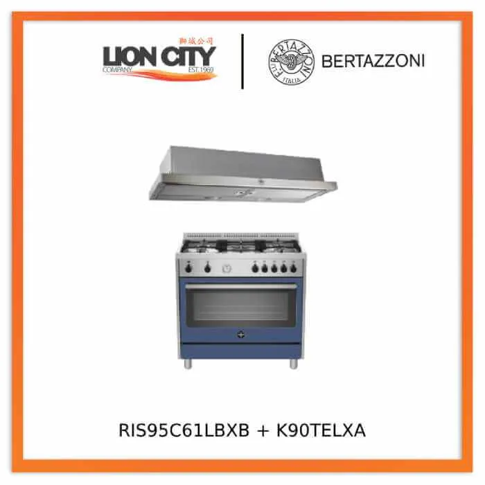 Bertazzoni RIS95C61LBX/XR/XB Free Standing Range Cooker Electric Oven   K90TELXA Telescopic Hood
