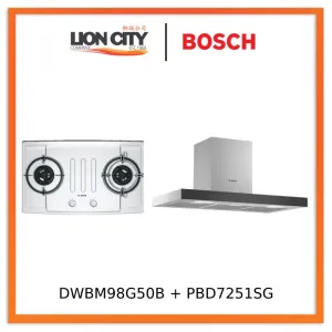 Bosch DWBM98G50B Series 4 Wall-mounted cooker hood 90 cm   PBD7231SG Gas hob 78 cm Tempered glass, Black