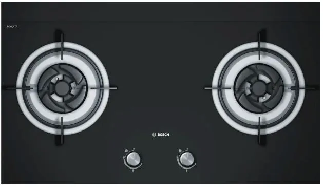 Bosch DWP96BC50B Series 2 Wall-mounted cooker hood 90 cm   PBD7232SG Gas hob 78 cm Tempered glass, Black